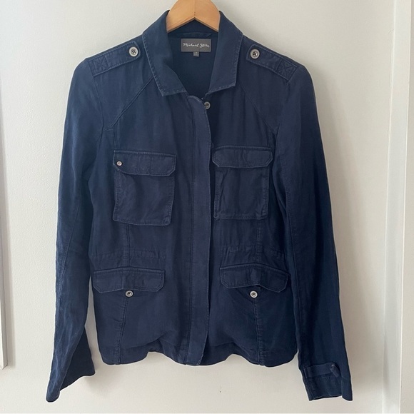 Michael Stars Women's Linen Anorak Jacket Navy Blue Jean Coat M - Picture 1 of 12